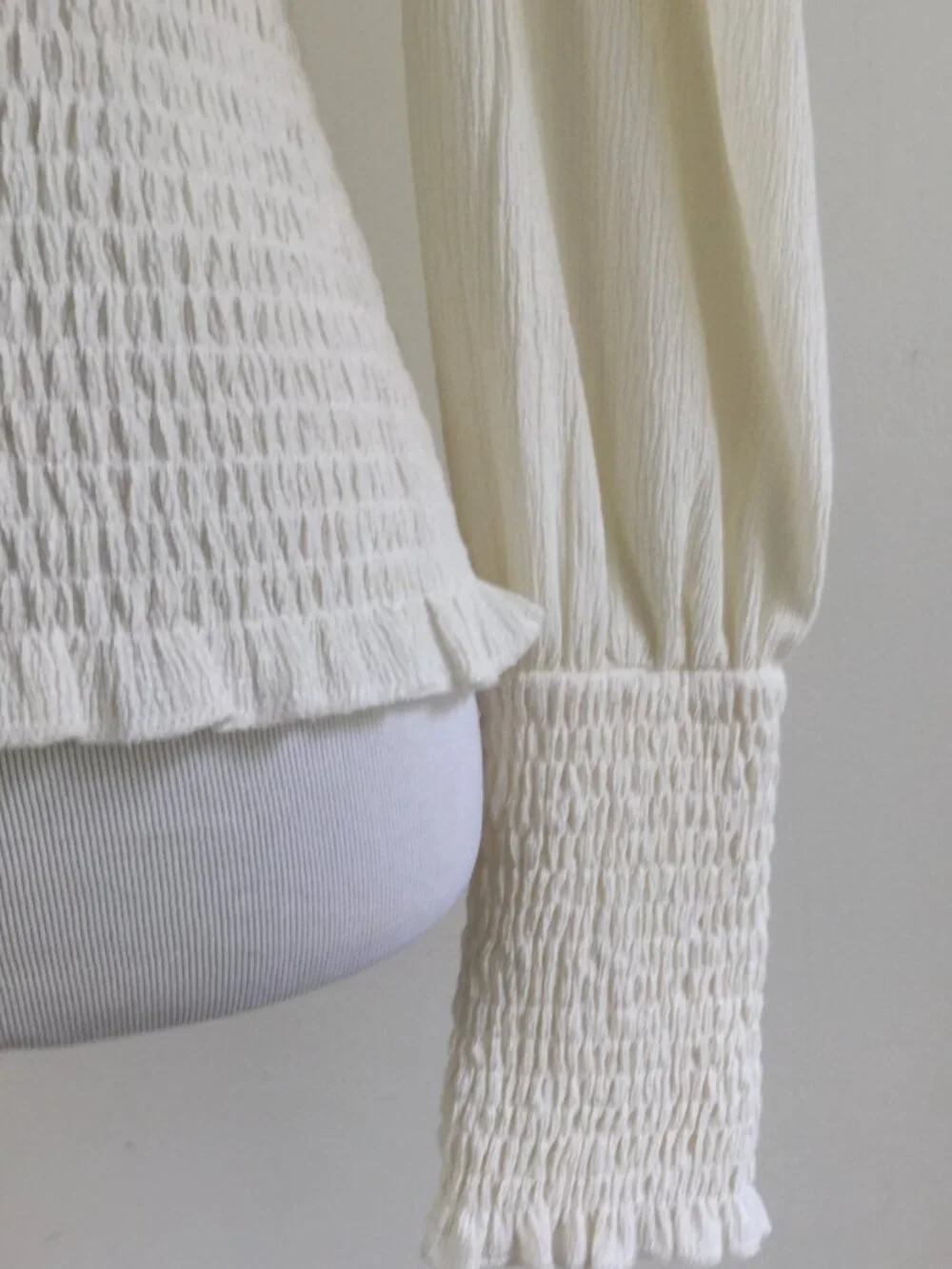 by Anthropologie Ivory Smocked Puff Sleeve Top xs